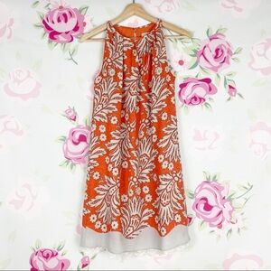 Loft Orange Paisley Floral Tropical Halter Mini Dress 0